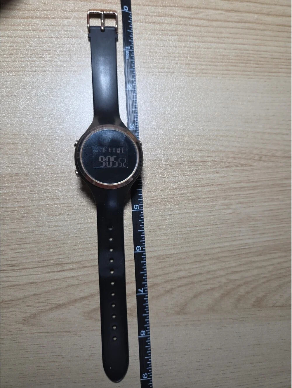 Ladies Aeropostale Round Rose Gold Tone Black Poly Strap Digital Watch